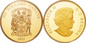 Canada. Gold. 2011. 300 Dollar. Proof. Provincial Coat of Arms: Nova Scotia Gold Proof 300 Dollars. 60.00g. .583. 50.00mm.