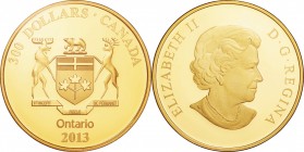 Canada. Gold. 2013. 300 Dollar. Proof. Provincial Coat of Arms: Ontario Gold Proof 300 Dollars. 60.00g. .583. 50.00mm.