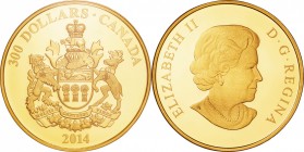 Canada. Gold. 2014. 300 Dollar. Proof. Provincial Coat of Arms: Saskatchewan Gold Proof 300 Dollars. 60.00g. .583. 50.00mm.