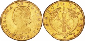 Colombia. Gold. 1823. 8 Escudo. F. Head Left Gold 8 Escudos. 27.07g. .875. 38.30mm.