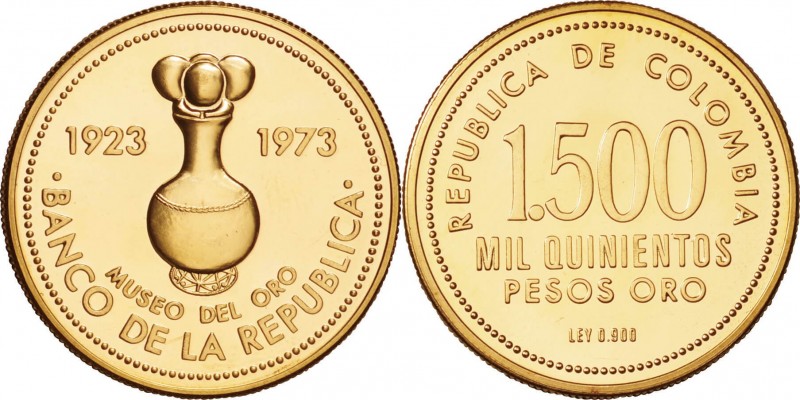 Colombia. Gold. 1973. 1500 Peso. Proof. 50th Anniversary of Gold Museum of Centr...