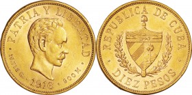 Cuba. Gold. 1916. 10 Peso. AU. Jose Marti Gold 10 Pesos. 16.71g. .900. 27.00mm.