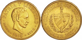 Cuba. Gold. 1915. 20 Peso. AU. Jose Marti Gold 20 Pesos. 33.43g. .900. 34.20mm.