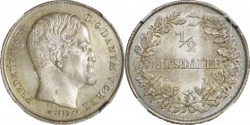 Denmark. Silver. 1855. 1/2 Rigsdaler. FDC. NGC MS66. Frederic VII Silver 1/2 Rigsdaler. 7.22g. .875. 28.00mm. Toned.