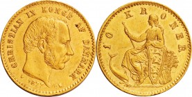 Denmark. Gold. 1877. 10 Kroner. VF. Christian IX Gold 10 Kroner. 4.48g. .900.
