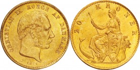Denmark. Gold. 1877. 20 Kroner. AU. Christian IX Gold 20 Kroner. 8.96g. .900.