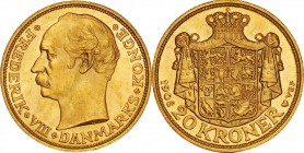 Denmark. Gold. 1908. 20 Kroner. UNC. Frederik VIII Gold 20 Kroner. 8.96g. .900.