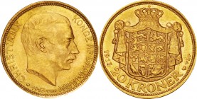 Denmark. Gold. 1913. 20 Kroner. AU. Christian X Gold 20 Kroner. 8.96g. .900. 23.10mm.