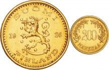 Finland. Gold. 1926. 200 Markkaa. EF. Crowned Lion Rampant Gold 200 Markkaa. 8.42g. .900. 22.50mm.