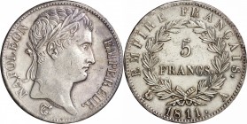 France. Silver. 1811. 5 Franc. VF/EF. Napoleon I Silver 5 Francs. 25.00g. .900. 36.00mm.