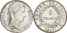 France. Silver. 1811. 5 Franc. EF. Napoleon I Silver 5 Francs. 25.00g. .900. 36.00mm.