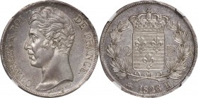 France. Silver. 1826. 2 Franc. UNC-. NGC MS61. Charles X Silver 2 Francs. 10.00g. .900. 27.00mm.