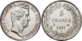 France. Silver. 1831. 5 Franc. EF. Louis Philippe I Silver 5 Francs. 25.00g. .900. 37.00mm.