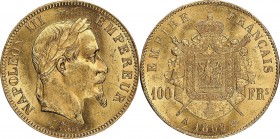 France. Gold. 1869. 100 Franc. AU. NGC MS62. Napoleon III Laureate Head Gold 100 Francs. 32.25g. .900. 35.00mm.