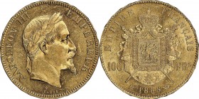 France. Gold. 1866. 100 Franc. AU. NGC MS62. Napoleon III Laureate Head Gold 100 Francs. 32.25g. .900. 35.00mm.