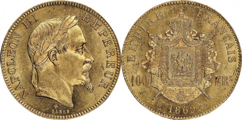 France. Gold. 1869. 100 Franc. UNC. NGC MS63. Napoleon III Laureate Head Gold 10...