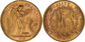 France. Gold. 1907. 100 Franc. UNC. NGC MS64. Standing Genius Gold 100 Francs. 32.25g. .900. 35.00mm.