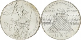 France. Silver. 1993. 100 Franc. UNC. PCGS MS65. Louvre 200th Anniversary Series I -Liberty- 15g Silver 100 Francs. 15.00g. .900. 31.00mm.
