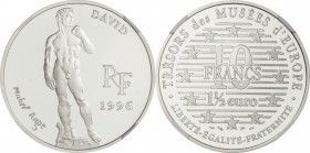 France. Silver. 1996. 10 Franc. Proof. NGC PF66 ULTRA CAMEO. Treasure of the European art museum II -David- Silver Proof 10 Francs/1.5 Euro. 22.20g. ....