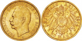 Germany. Gold. 1914. 20 Mark. AU. Baden Friedrich II Gold 20 Mark. 7.97g. .900.