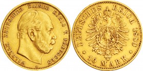 Germany. Silver. 1880. 10 Mark. VF. Prussia Wilhelm I Gold 10 Mark. 3.98g. .900. 19.50mm.
