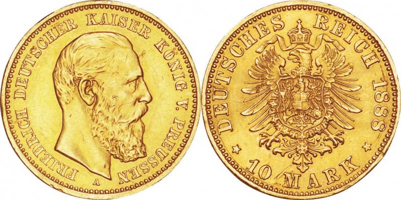 Germany. Gold. 1888. 10 Mark. EF. Prussia Friedrich III Gold 10 Mark. 3.98g. .90...