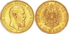 Germany. Gold. 1888. 10 Mark. EF. Prussia Friedrich III Gold 10 Mark. 3.98g. .900. 19.50mm.