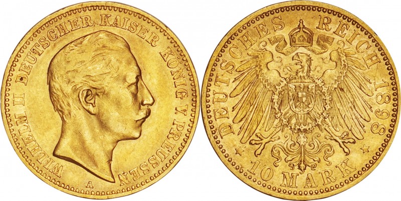 Germany. Gold. 1898. 10 Mark. VF. Prussia Wilhelm II Gold 10 Mark. 3.98g. .900. ...