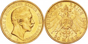 Germany. Gold. 1901. 20 Mark. VF. Prussia Wilhelm II Gold 20 Mark. 7.96g. .900. 22.40mm.