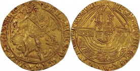 GB. Gold. 1544-1547. Angel. EF+. PCGS AU58. Henry VIII St. Michael spears a dragon Gold 1 Angel. 4.66g. Slab Flaws.