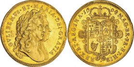 GB. Gold. 1694/3. 2 Guinea. UNC Prooflike. NGC MS63+ PL. William and Mary Prooflike Gold 2 Guineas. 16.70g. .917. 31.00mm. Attractively toned and full...