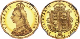 GB. Gold. 1887. 1/2 Sovereign. UNC+ Proof. NGC PF65+ CAMEO. Victoria Jubilee Head Gold Proof 1/2 Sovereign. 3.99g. .917. 19.30mm.