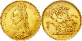 GB. Gold. 1887. 2 Pound. UNC-. NGC MS62. Victoria Jubilee Head Gold 2 Pounds. 15.97g. .917. 29.30mm.