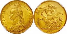 GB. Gold. 1887. 2 Pound. EF+. NGC MS61. Victoria Jubilee Head Gold 2 Pounds. 15.97g. .917. 29.30mm.
