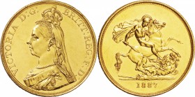 GB. Gold. 1887. 5 Pound. EF Prooflike. Victoria Jubilee Head Gold Prooflike 5 Pounds. 39.94g. .917. 36.00mm.