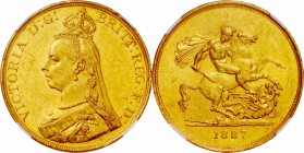 GB. Gold. 1887. 5 Pound. EF. NGC MS60. Victoria Jubilee Head Gold 5 Pounds. 39.94g. .917. 36.00mm.