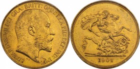 GB. Gold. 1902. 5 Pound. AU. PCGS MS62. Edward VII Gold 5 Pounds. 39.94g. .917. 36.00mm.