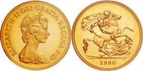 GB. Gold. 1980. 5 Pound. Proof. PCGS PR66DCAM. Elizabeth II Gold Proof 5 Pounds. 39.34g. .917. 36.02mm.