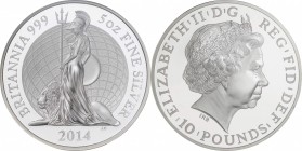 GB. Silver. 2014. 10 Pound. Proof. NGC PF69 ULTRA CAMEO ONE OF FIRST 750 STRUCK. Britannia 5oz Silver Proof 10 Pounds. 156.30g. .999. 65.00mm.