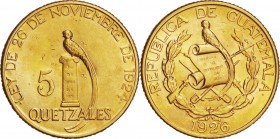 Guatemala. Gold. 1926. 5 Quetzale. EF. Quetzal Gold 5 Quetzales. 8.36g. .900.