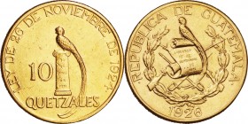 Guatemala. Gold. 1926. 10 Quetzale. EF. Quetzal Gold 10 Quetzales. 16.72g. .900.