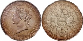 Hong Kong. Silver. 1866. Dollar. AU Prooflike. NGC MS62 PL. Victoria Prooflike Silver Dollar. 26.85g. .900. 38.60mm.