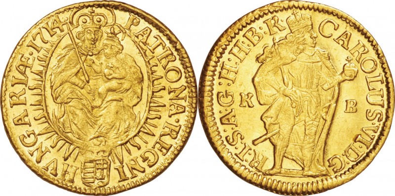 Hungary. Gold. 1714. 10 Ducat. UNC. Charles VI Gold 1 Ducat. 3.50g. .986. 22.50m...
