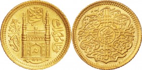 India. Gold. 1911. 1/4 Ashrafi. UNC. India Princely State Hyderabad Mahboob Ali Khan Gold 1/4 Ashrafi. 2.79g. .910.