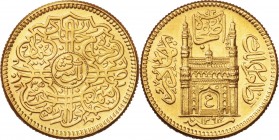 India. Gold. 1945. Ashrafi. UNC. India Princely State Hyderabad Osman Ali Khan Gold Ashrafi. 11.18g. .910.