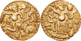 India. Gold. 985-1014. Kahavanu. EF. India Hindu Dynasties Chola Dynasty Raja Raja Gold 1 Kahavanu. 4.32g.