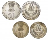 India. Silver Cn. 1974. Rupee. UNC. FAO -Planned Families- Silver and Copper-Nickel Set (2). w/o Box and Cert.