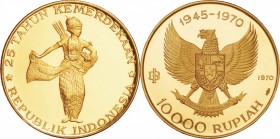 Indonesia. Gold. 1970. 10000 Rupiah. Proof. 25th Anniversary of Independence -Wayang Dance- Gold Proof 10000 Rupiah. 24.68g. .900.