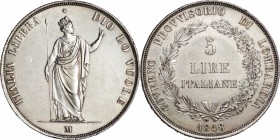 Italy. Silver. 1848. 5 Lire. EF. Lombardy Standing Crowned Figure Silver 5 Lire. 25.00g. .900.