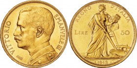 Italy. Gold. 1912. 50 Lire. UNC-. Emanuele III Gold 50 Lire. 16.13g. .900. 28.00mm.